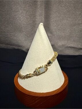 Gold Plated Pavé Box Lock Bracelet - Women Jewelry